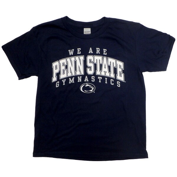 youth navy short sleeve t-shirt We Are Penn State Gymnastics with Athletic Logo
